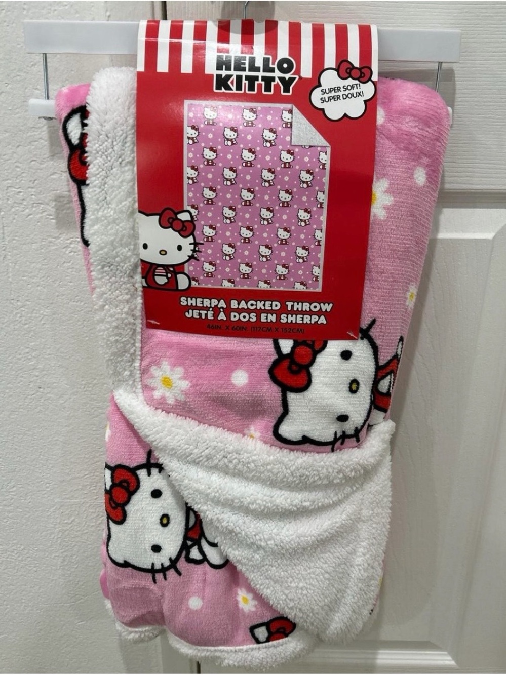 Hello Kitty Pink Sherpa-Backed Kids Blanket Throw